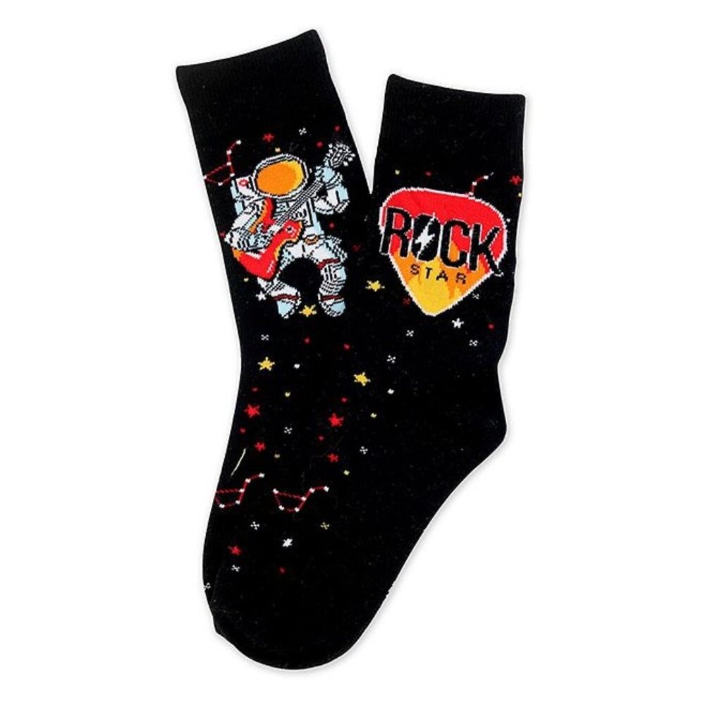 DM Merchandising Socks - Black 'Rock Star' Astronaut Socks - 3 - 6 y/o Sizes 8